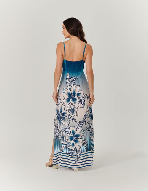 Vestido New Longo Estampado Blue Marine - Azul