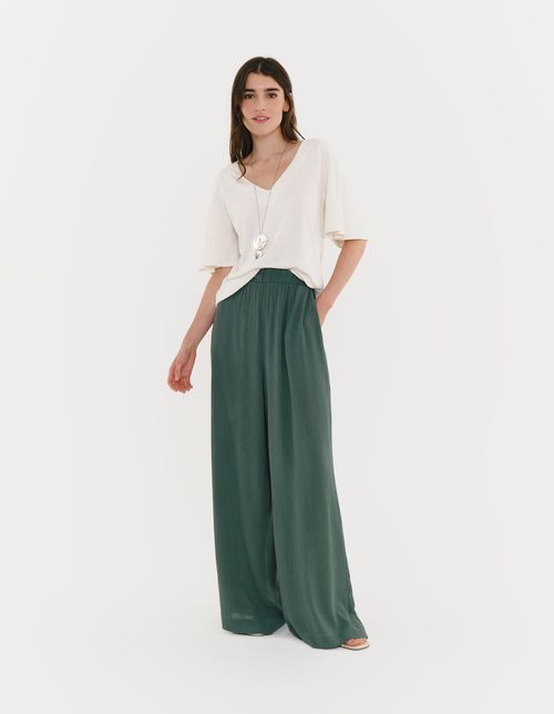 Calça Pantalona Texturas - Verde Oliva