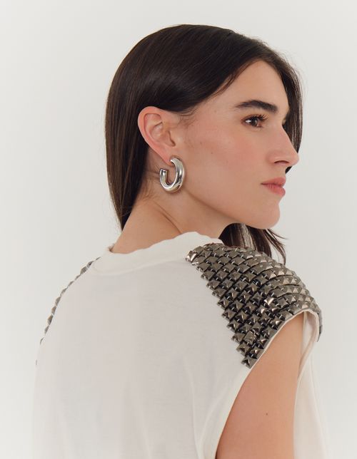 Blusa Malha Estonada Bordado Ombros - Granizo