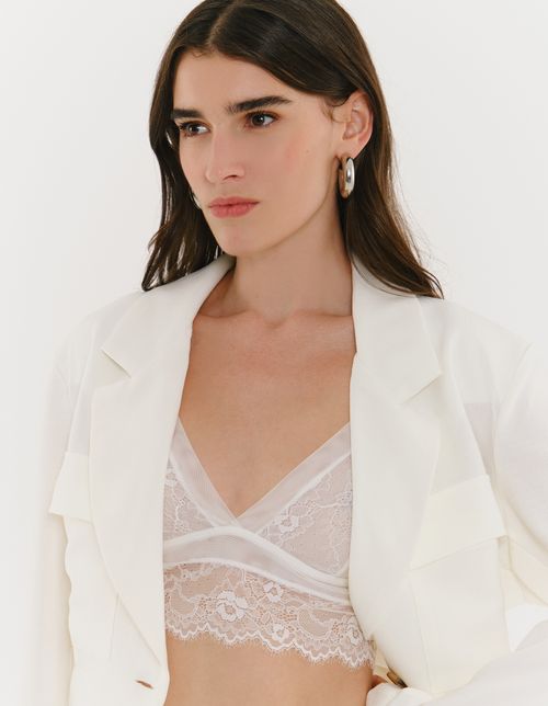 Top Tule e Renda Lingerie - Off White