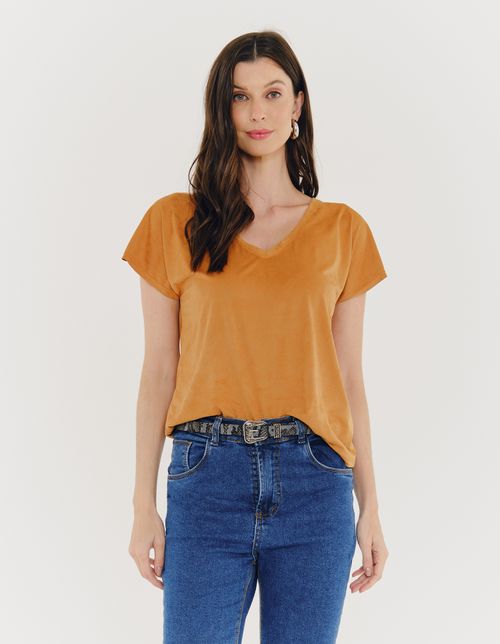 Blusa Gola v Suede - Camel