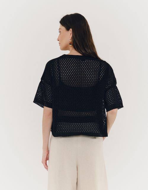 Blusa Tricot Lurex Ampla - Preto