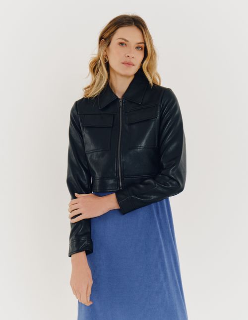 Jaqueta Pu Bolsos - Preto