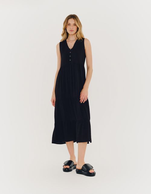 Vestido Midi Marias Moldura - Preto