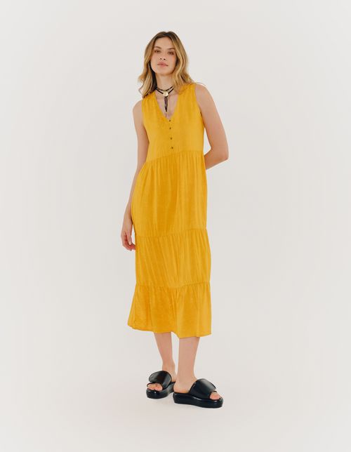 Vestido Midi Marias Moldura - Mostarda