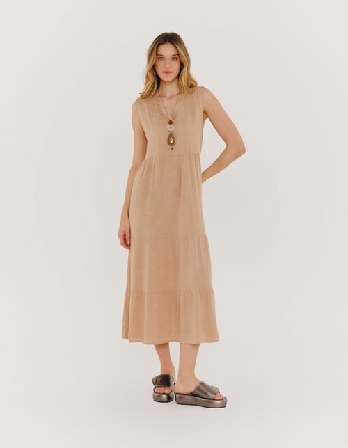 Vestido Midi Marias Moldura - Areia