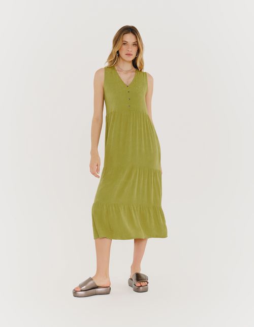 Vestido Midi Marias Moldura - Verde Oliva