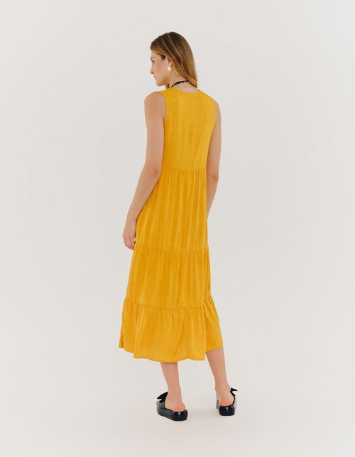 Vestido Midi Marias Moldura - Mostarda