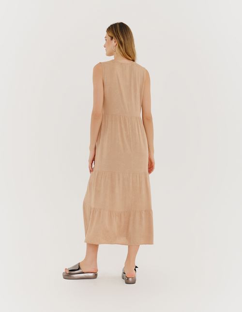 Vestido Midi Marias Moldura - Areia
