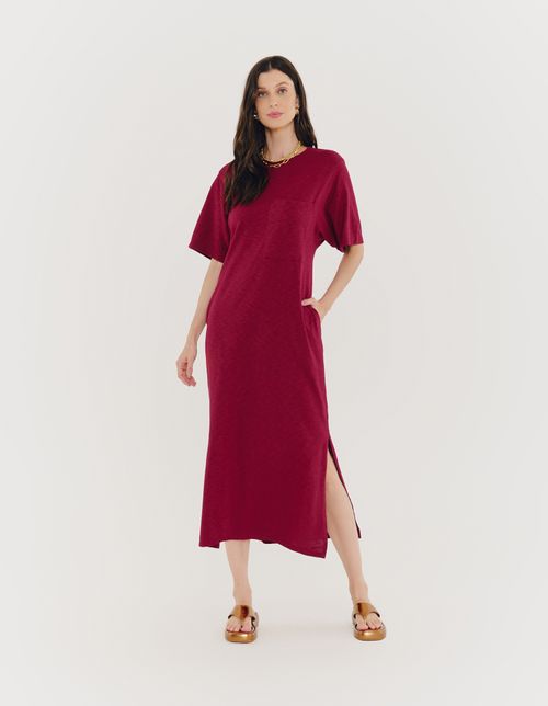 Vestido Midi Fenda Lateral - Vinho