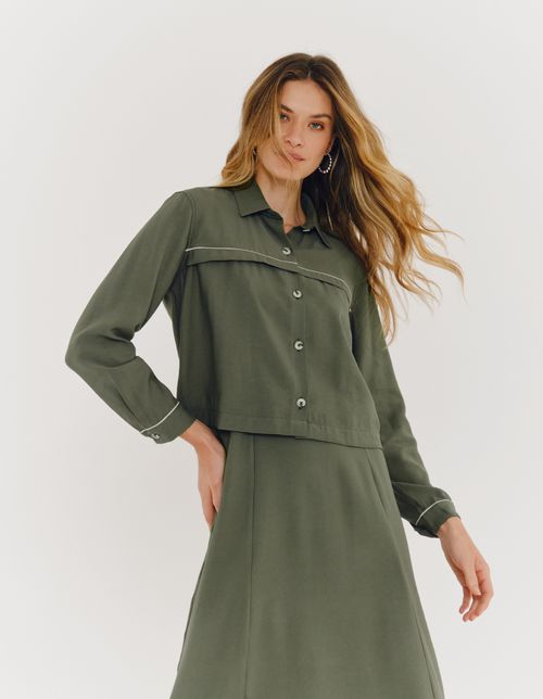 Camisa Recorte Vivo Contrastante - Verde Militar
