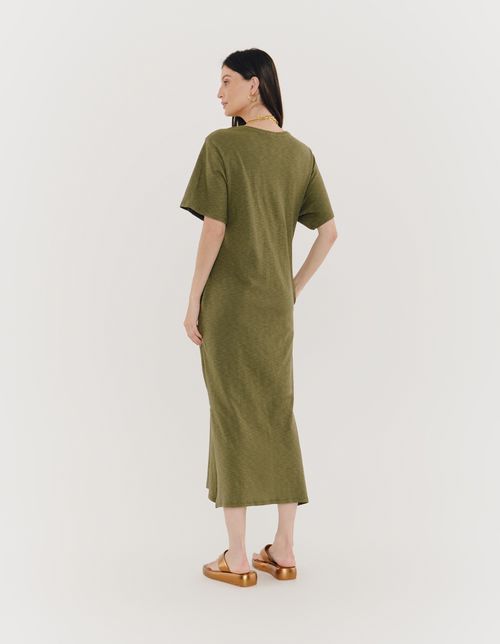 Vestido Midi Fenda Lateral - Verde Militar