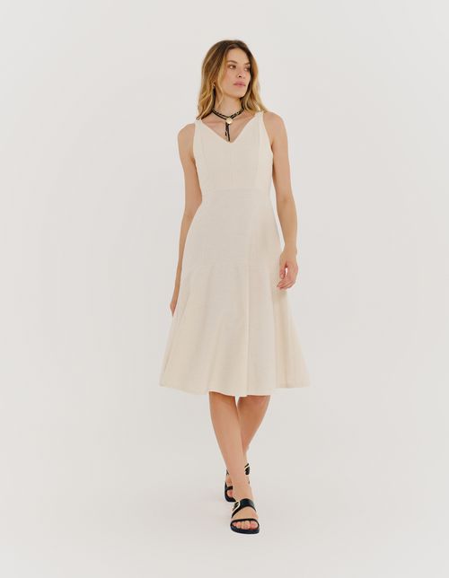 Vestido Midi Malha Diagonal - Areia