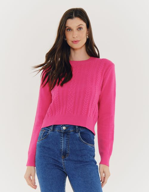 Sueter Tricot Detalhes Trancas - Pink