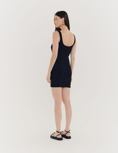 Vestido Curto Rib Glitter - Preto