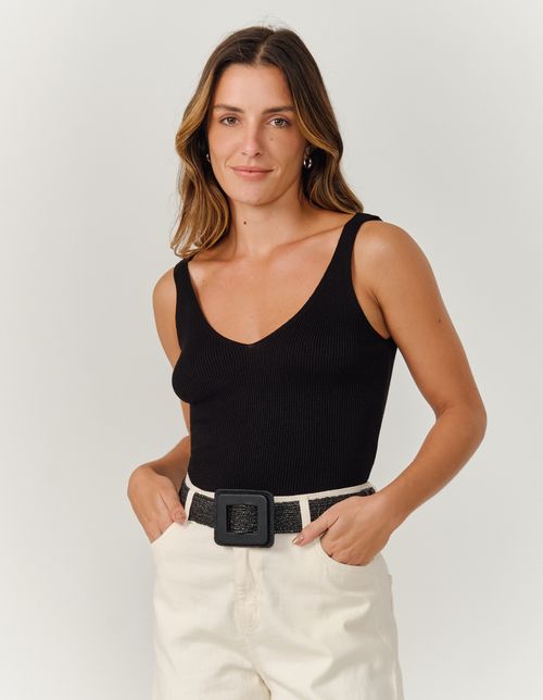 Cinto Elastico Palha Fivela Forrada - Preto