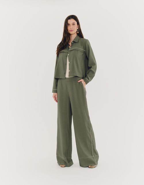 Calça Recorte Lateral Vivo Constraste - Verde Militar