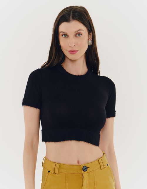 Blusa Tricot Detalhe Pelos - Preto