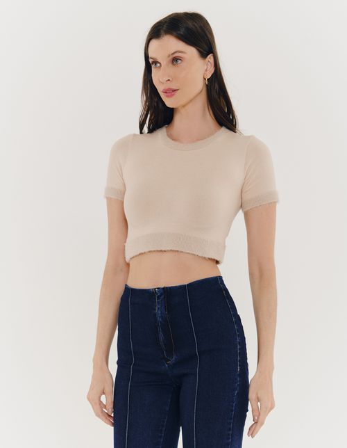Blusa Tricot Detalhe Pelos - Areia