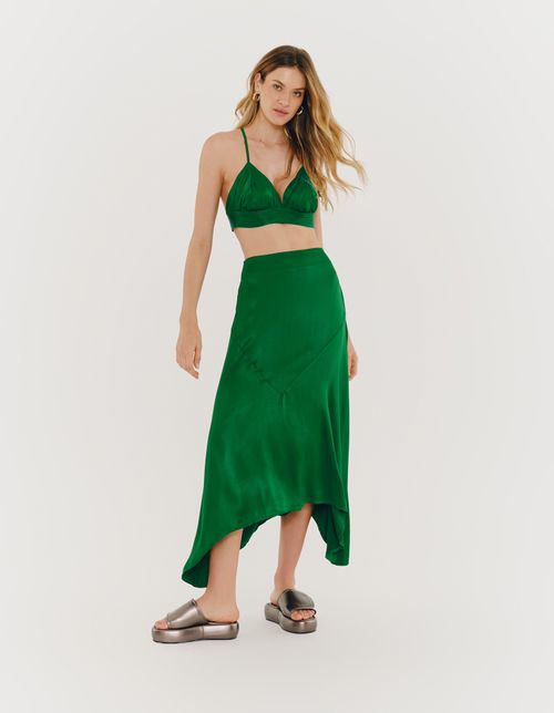 Saia Cetim Pontas e Recortes - Verde Musgo