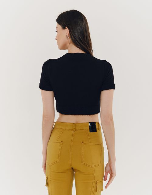 Blusa Tricot Detalhe Pelos - Preto