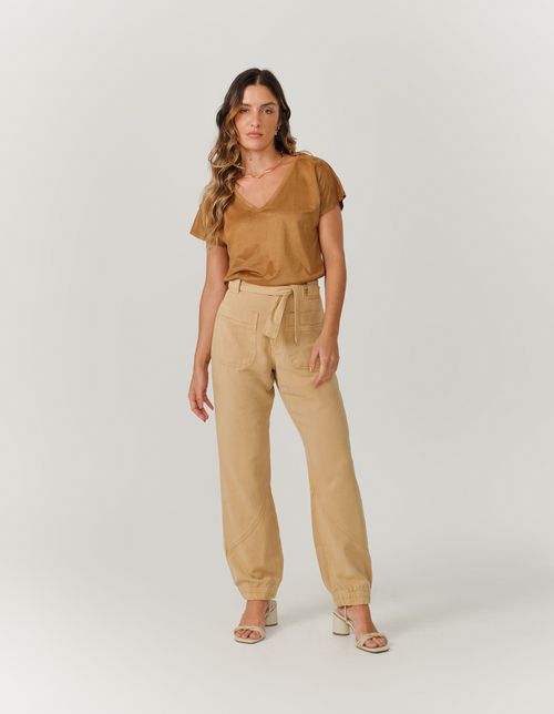 Calça Jogger Cintura Alta Sarja - Caramelo