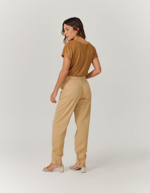 Calça Jogger Cintura Alta Sarja - Caramelo