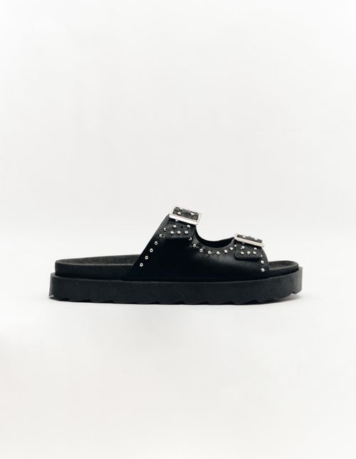 Sandalia Birken Duas Fivelas Com Rebites - Preto