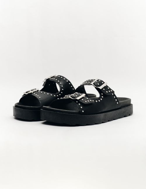 Sandalia Birken Duas Fivelas Com Rebites - Preto