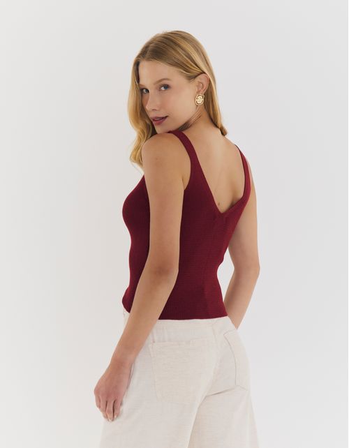 Regata Tricot Decote v - Vinho