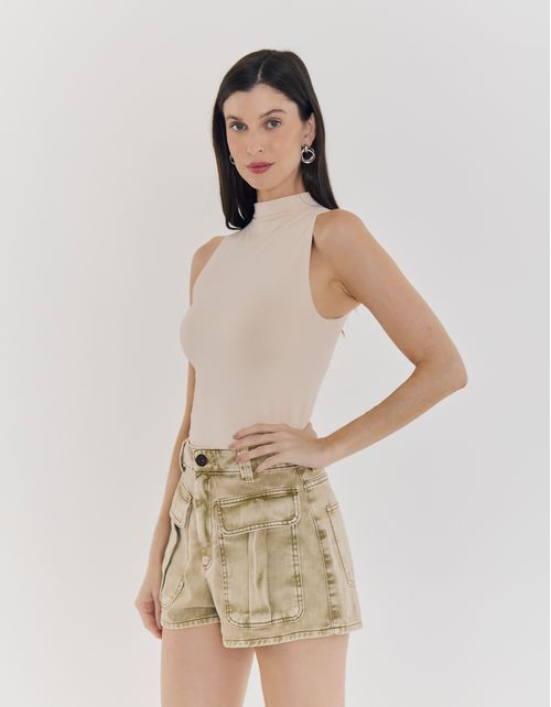 Cropped Seamless Canelado Gola - Areia
