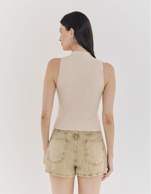 Cropped Seamless Canelado Gola - Areia