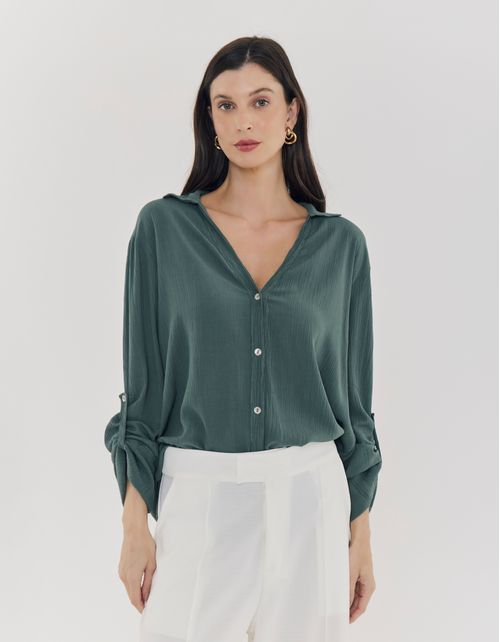 Camisa Texturas Botões - Verde Oliva