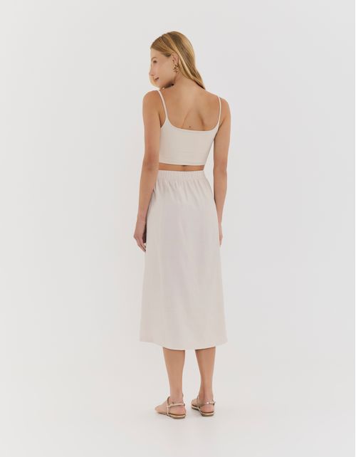 Saia Midi Bolso Amarracao Laterais - Areia