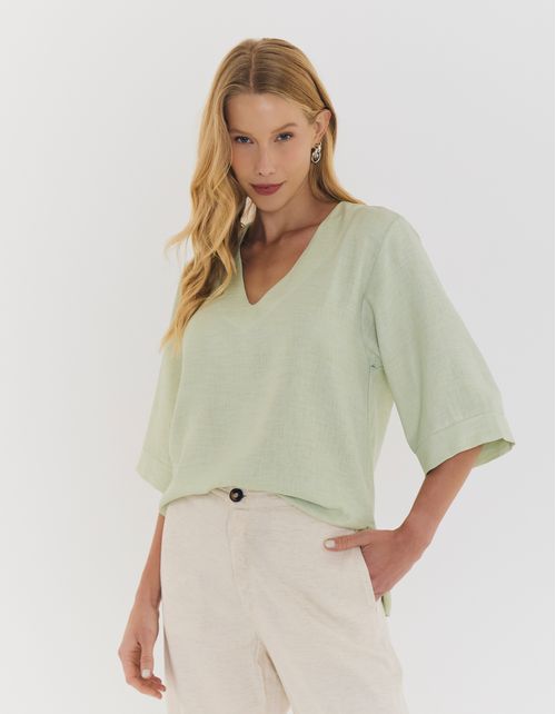 Blusa Ampla Abertura Lateral - Verde Menta