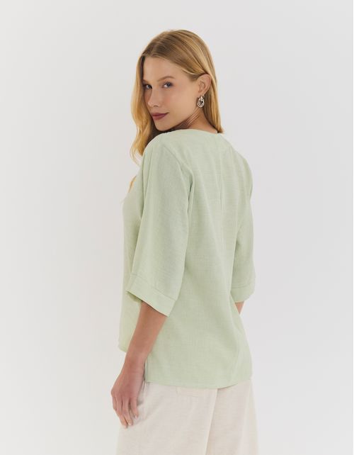 Blusa Ampla Abertura Lateral - Verde Menta
