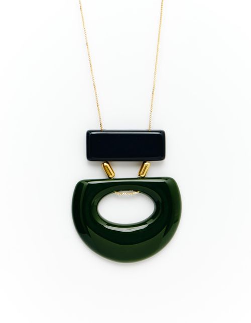 Colar Longo Resina Vazada Tubo Metal - Dourado