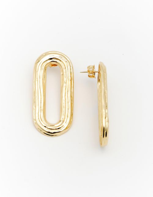 Brinco Elo Oval Texturizado - Dourado