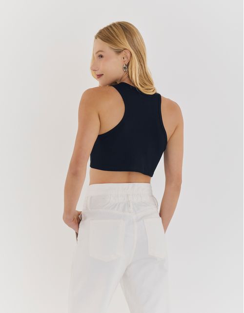 Blusa Curta Basica em Malha - Preto