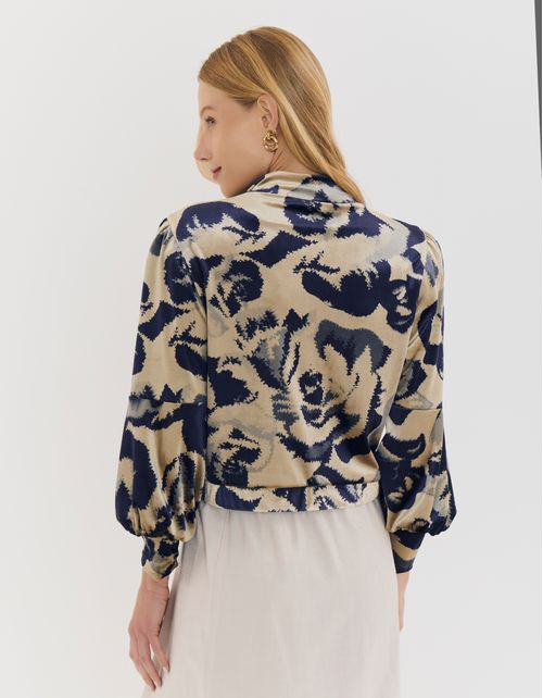 Bomber Veludo Estampa Romantic Rose - Areia
