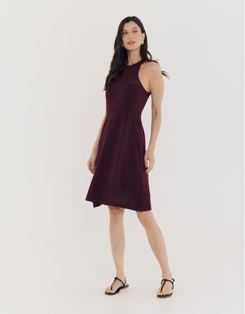 Vestido Tricot Curto Detalhe Rendado - Vinho