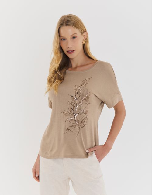 Blusa Bordada Flores Cascata - Bege