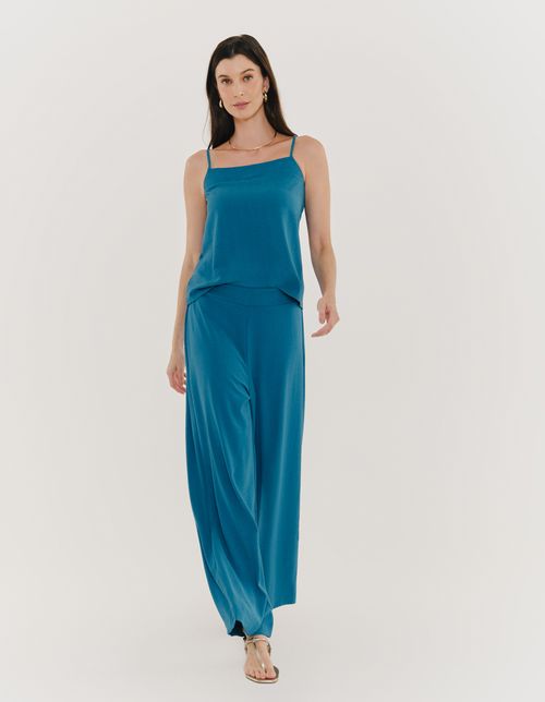 Calça Reta Cós Elástico - Blue Ocean