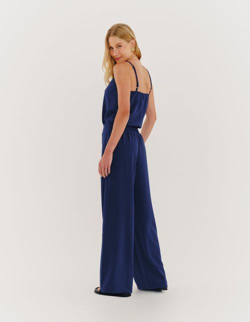 Calça Reta Cós Elástico - Azul Marinho
