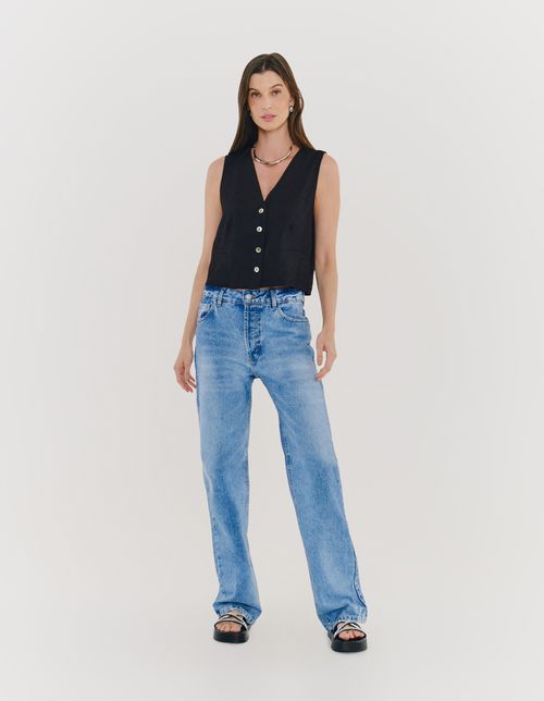 Calca Jeans Reta - Denim Medio