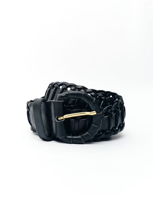 Cinto em Couro Tresse Fivela Redonda - Preto