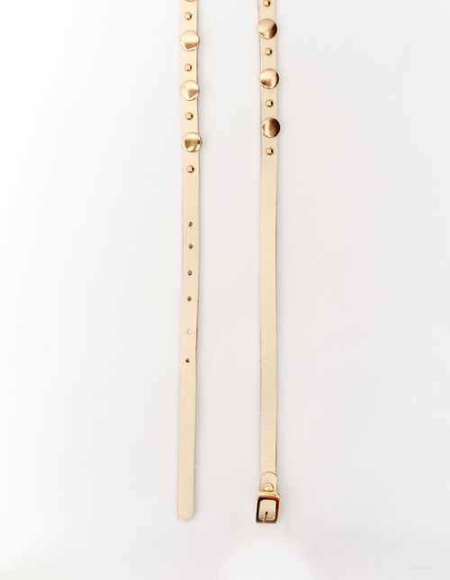 Cinto Couro Com Botao Pressao - Bege Com Ouro