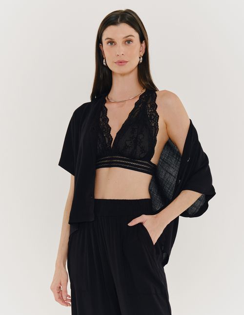 Top Rendado Lingerie - Preto