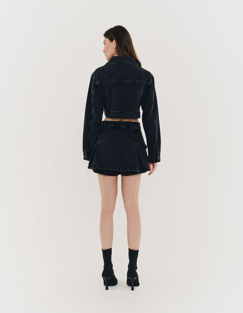 Short Saia Pregas - Black Jeans