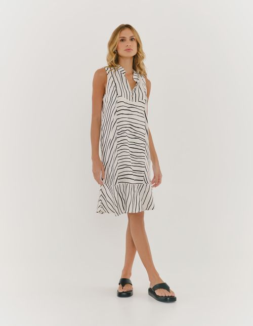 Vestido Curto Estampado Linhas Organicas - Off White